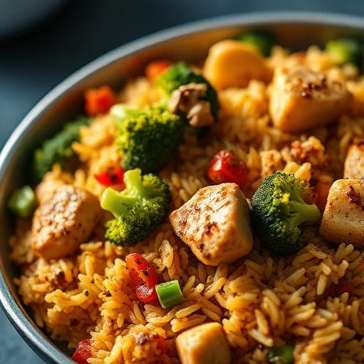 Spiced Chicken, Broccoli & Paneer Fried Rice