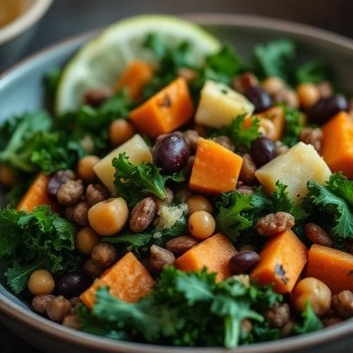 High‑Protein Lentil & Kale Salad with Lime, Artichokes & Root Veggies