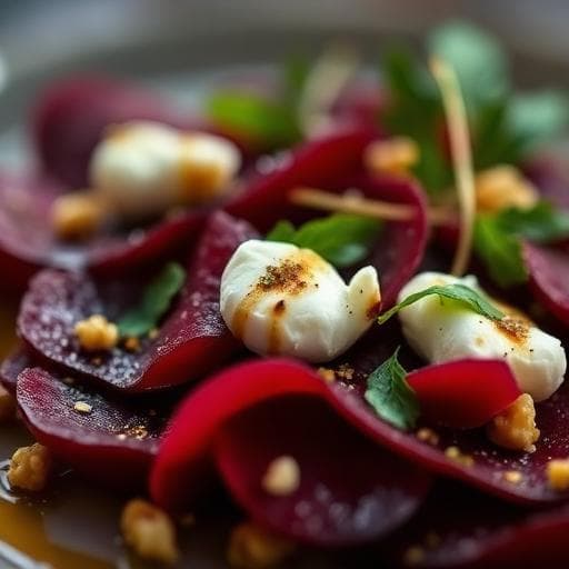 Smoky Beet Carpaccio with Goat Cheese and Walnut Vinaigrette