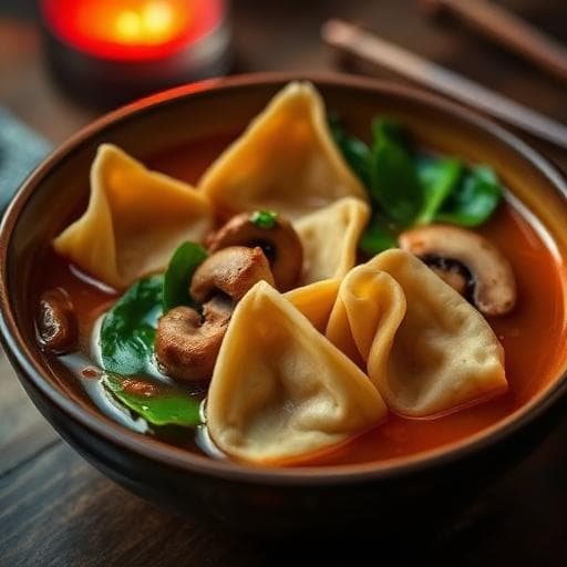 High-Protein Chicken Wontons in Spicy Chili Sauce (Gluten-Free, Dairy-Free)