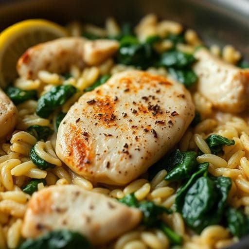 Dairy-Free Lemony Chicken & Spinach Orzo Skillet