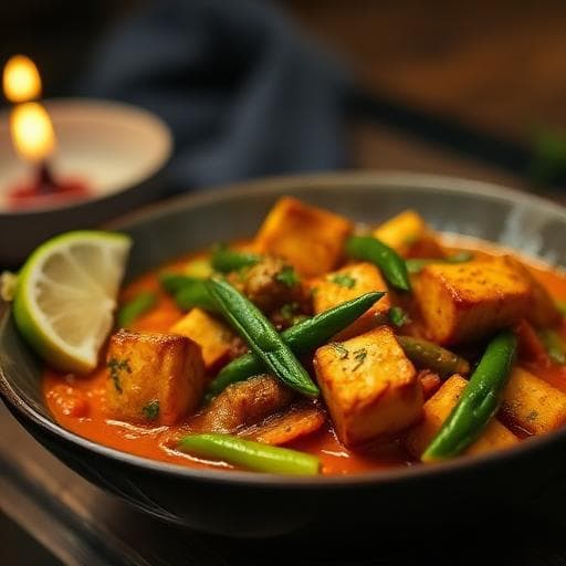 Pad Prik King Red Curry Tofu and Green Beans