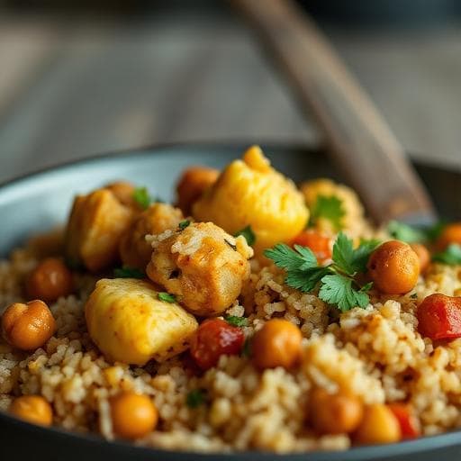 Spiced Chicken and Quinoa with Roasted Cauliflower and Chickpeas