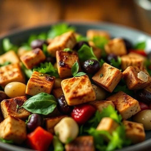Vegetarian Chimichurri Bean Salad with Grilled Tofu