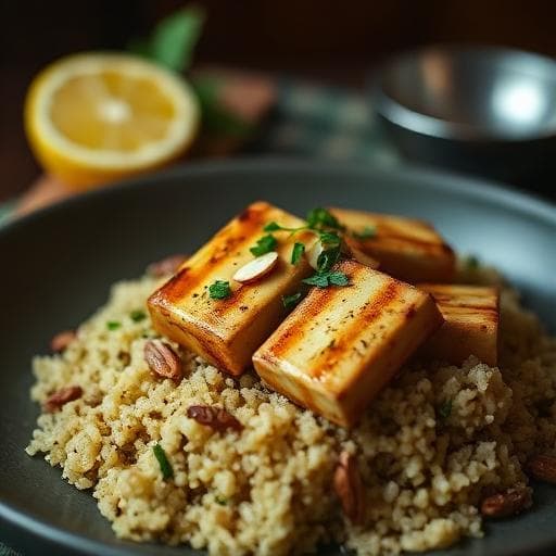 Baked Lemon-Dijon Tofu‑Tempeh with Quinoa & Almonds