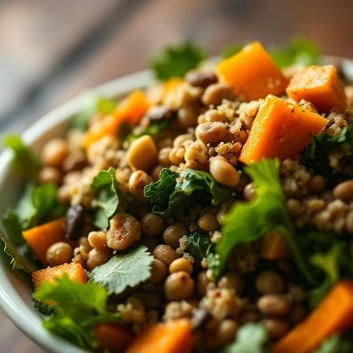 Hearty Lentil‑Kale Power Salad with Quinoa, Chickpeas & Veggie‑Broth